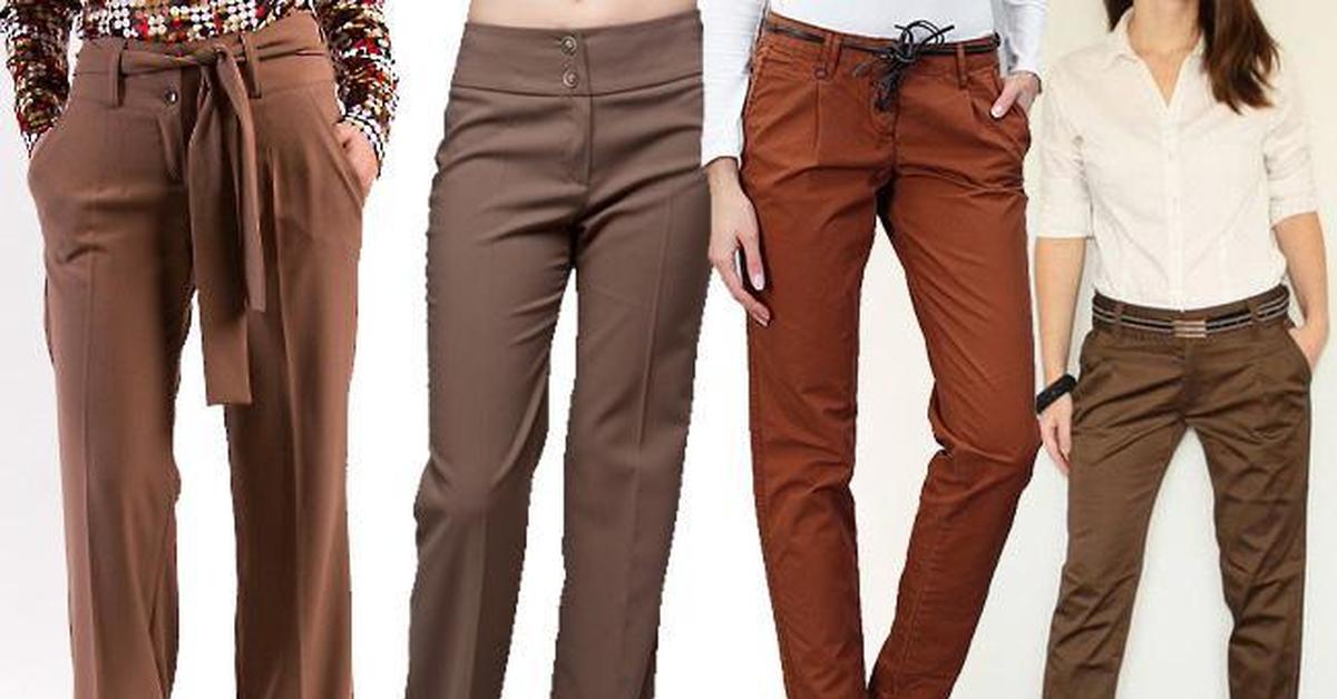С чем надеть коричневые брюки женские