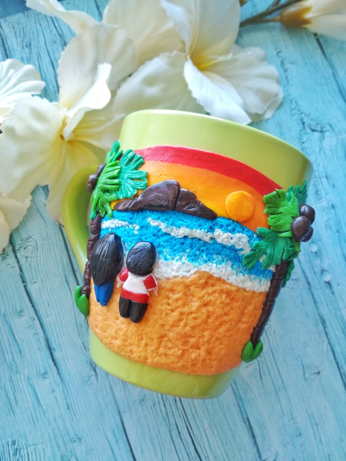 A cup of the sea is a dream! - My, Polymer clay, Mug with decor, A cup, Лепка, , Handmade