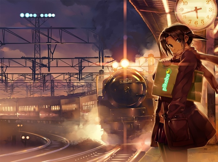 Beautiful girl waiting for the approaching train - Anime art, A train, Girl, Railway, Anime, Art, Japan, Vania600