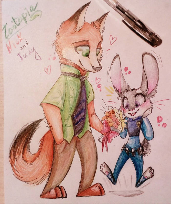 Accidentally in my pocket - Zootopia, Nick wilde, Judy hopps, Flowers, Drawing