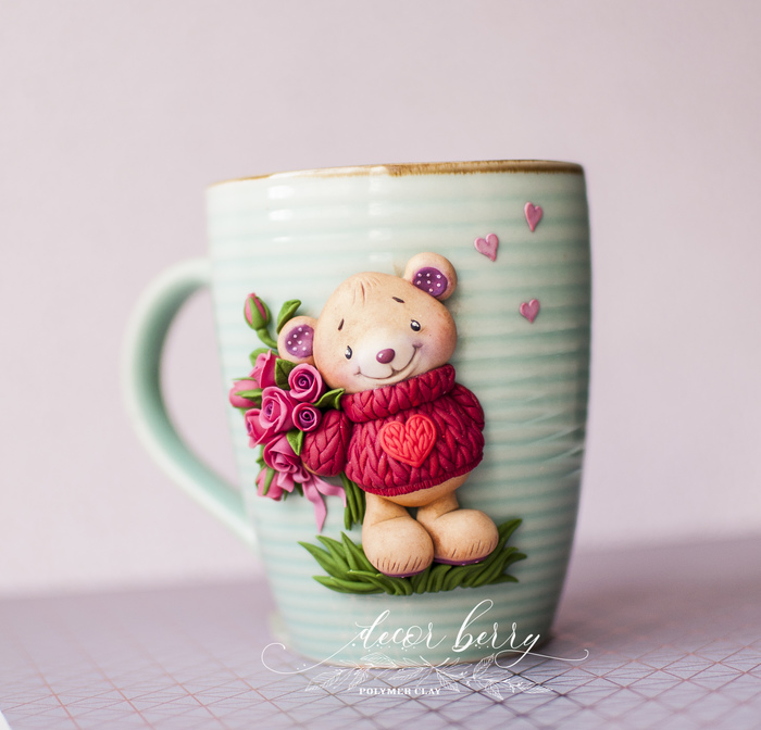 Decor on the mug - My, Polymer clay, Presents, Mug with decor, Unusual gifts, Children's happiness