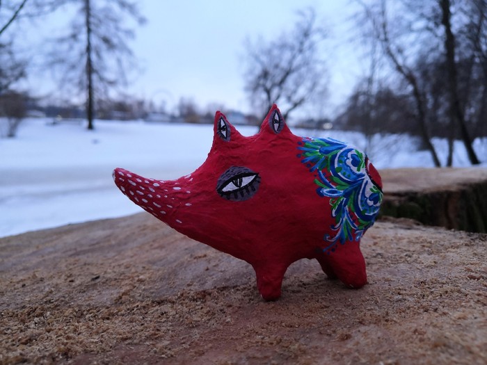 Papier mache. First trials. - My, Papier mache, Wolf, Handmade, Author's toy, Scandinavia, Needlework without process, Needlework, Painting, Longpost