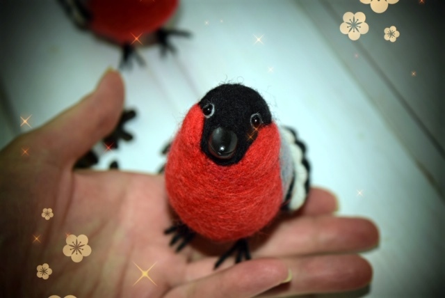 Bullfinches have arrived))) - My, Needlework without process, With your own hands, Dry felting, Bullfinches, Handmade, Birds