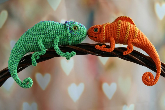 Chameleons - My, Knitted toys, Knitting, Chameleon, Amigurumi, Needlework without process, Longpost