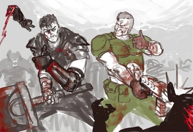 Guts & DOOMGUY - Берсерк, Кэнтаро Миура, Guts, Doom, Doomguy