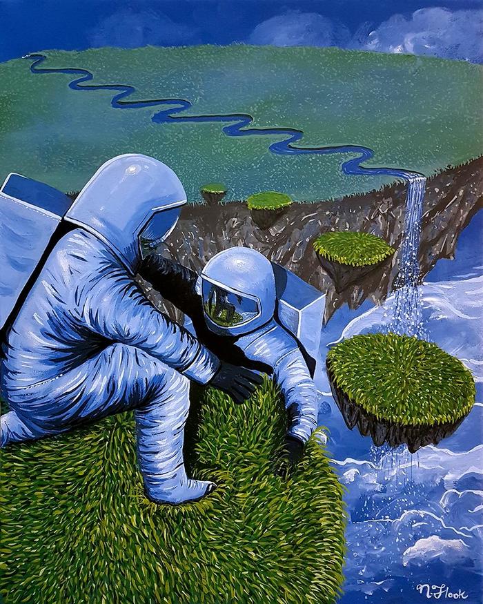 Green space - Painting, Fantasy, Космонавты, Acrylic, Art, Art