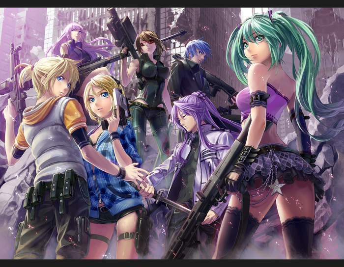 Vocaloid soldiers - Anime, Not anime, Vocaloid, Black rock shooter, , Anime art, Weapon, Longpost