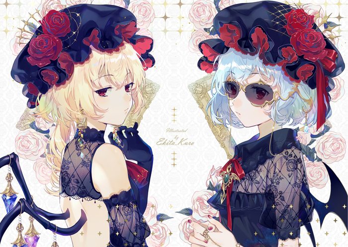 Scarlet sisters Touhou, Anime Art, , Flandre Scarlet, Remilia Scarlet, Ekita Xuan, 