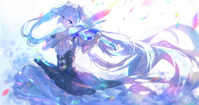 violin playing - Anime, Not anime, Vocaloid, Hatsune Miku, Snow miku, Anime art