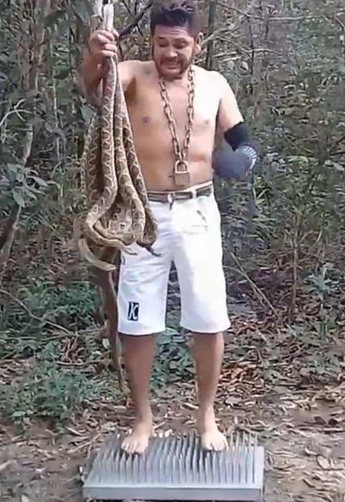 The activist put the tails of live snakes in his mouth and stood on metal spikes - news, Activists, Brazil, Longpost