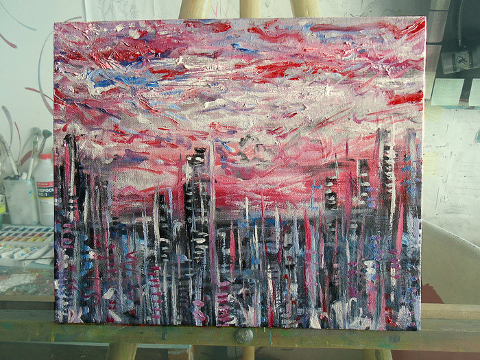 Megapolis. - My, Art, Oil painting, Town, Artist, Canvas, Junior Academy of Artists