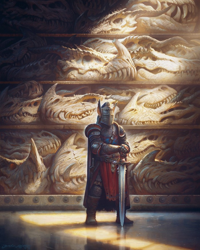 Trophies - Art, Drawing, Knight, Dragon Slayer, The Dragon, Scull, , Justin Gerard