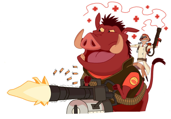 When Your Pocket Medic Is Really Pocket Medic - Video game, Team Fortress 2, The lion king, Timon and Pumbaa, Drawing, Humor, Games, Game humor