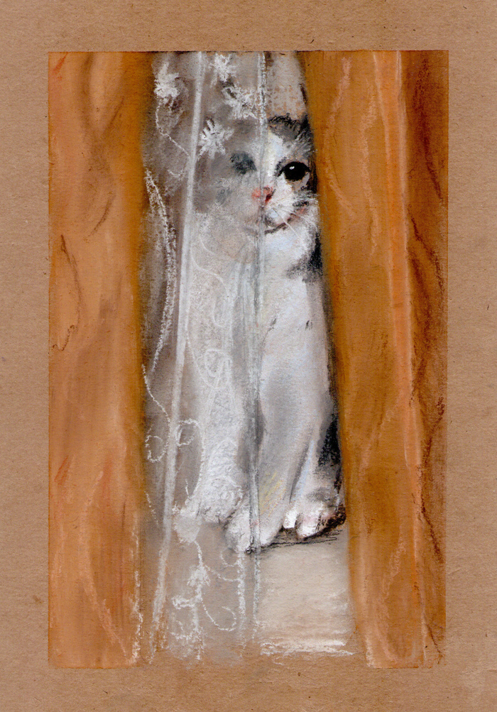 Cat - My, cat, Dry pastel, Art, Painting
