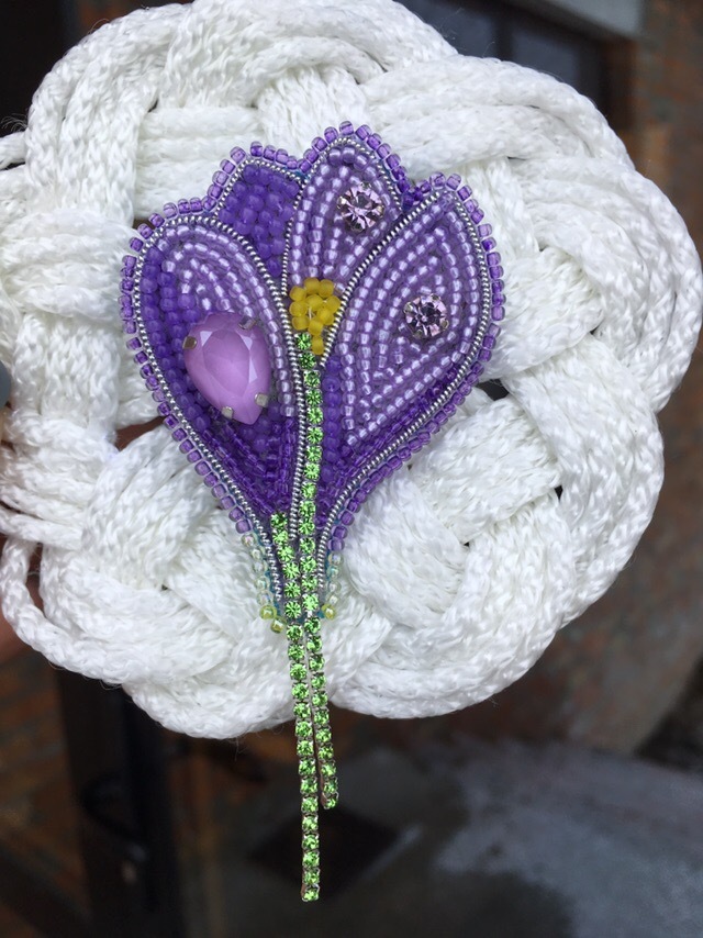 Spring! What do you associate it with? I have flowers. Brooch crocus - My, Crocus, , Handmade, Brooch, Longpost