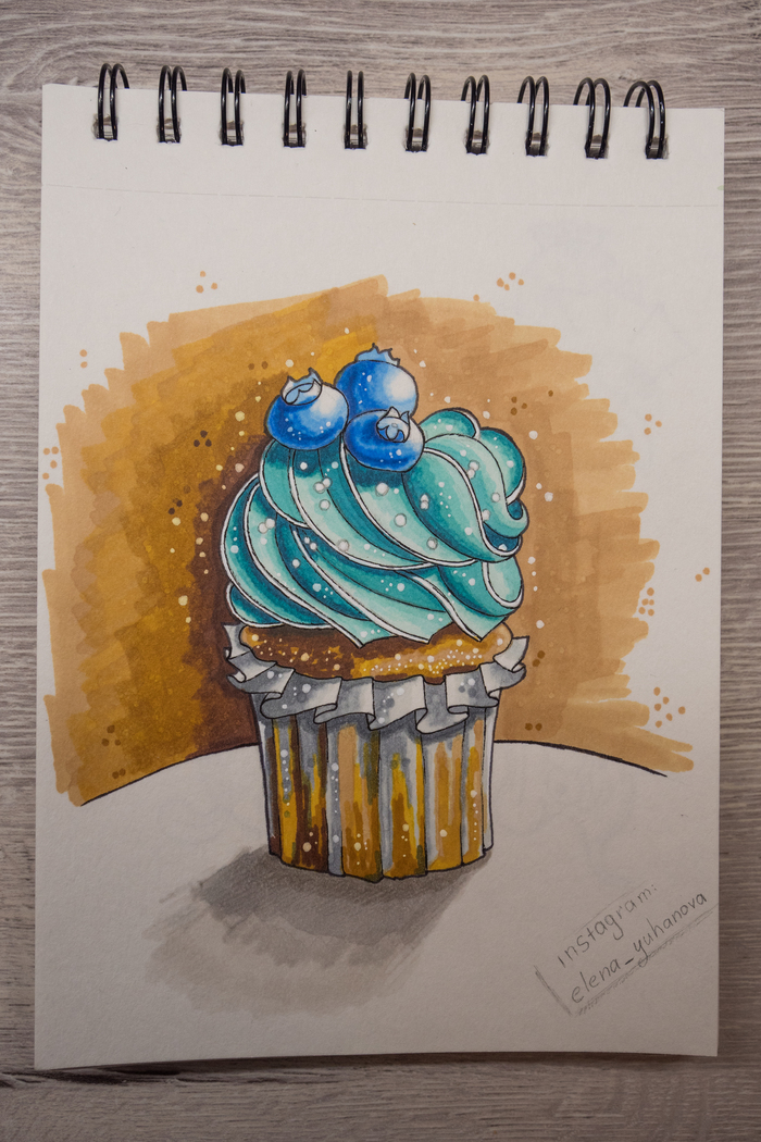 cupcake - My, Sketch, Alcohol markers, Sketchbook, Drawing, Longpost