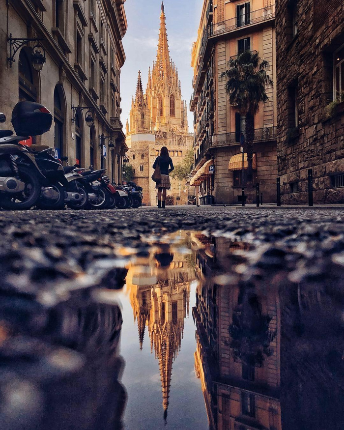 Reflection of the old city - Town, Reflection, Barcelona, Barcelona city
