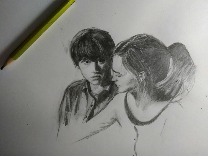 Kittens, how do you like this couple? - My, Pencil drawing, Pencil, Harry Potter, Movies, Ron Weasley, Hermione, Drawing