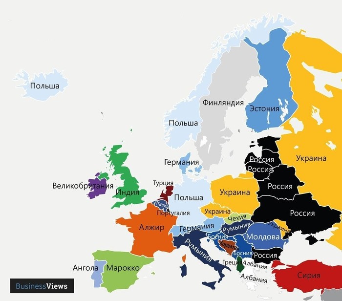 Portal BusinessViews showed a map of Europe, whose emigrants predominate in the country. - Emigration, Europe, Interesting