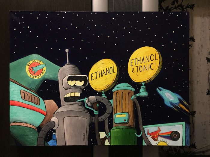 Bender Bender Rodriguez - Alcoholic, smoker, lover of electrical circuits. - My, Painting, Bender, Butter, Futurama, Alcohol