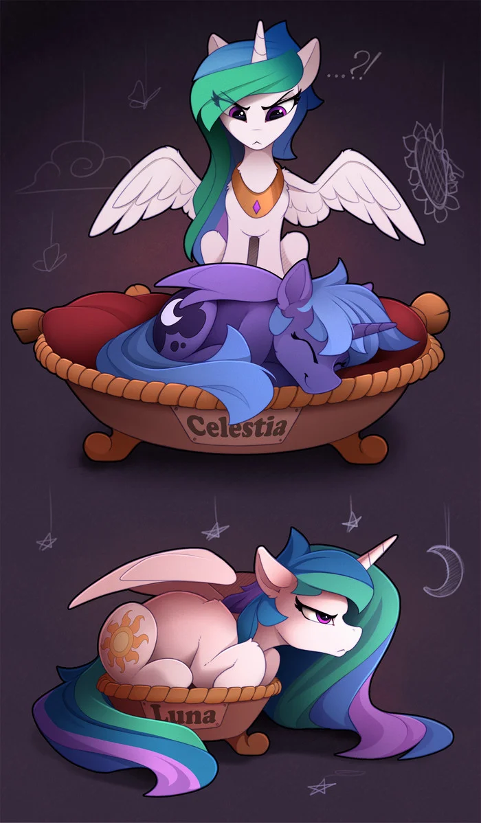 Comfortable place to sleep - My little pony, PonyArt, Princess luna, Princess celestia, Yakovlev-Vad