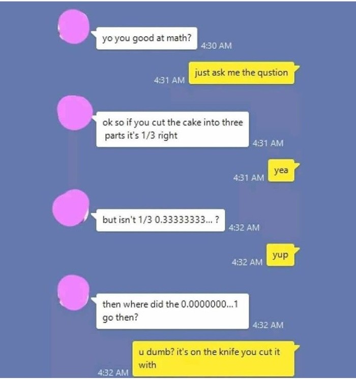 Graceful explanation - Mathematics, Cake, Fractions, 9GAG, Screenshot