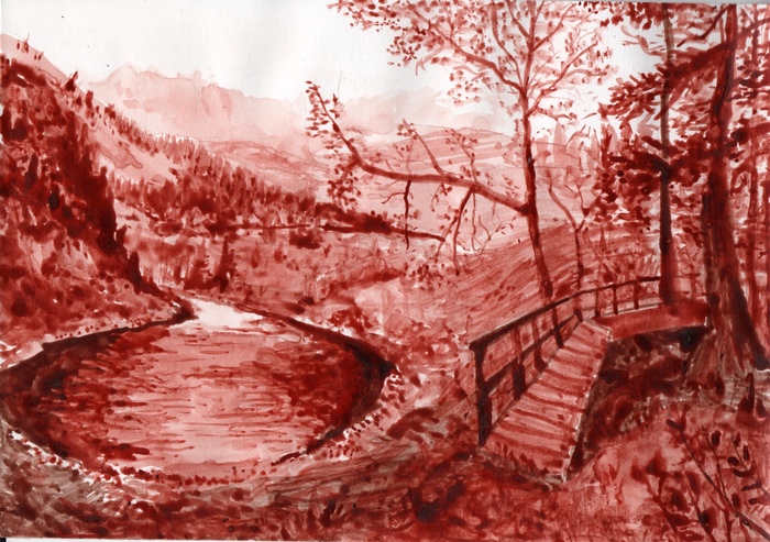 Landscape with blood - My, Drawing, Blood, , Artist, Art, Landscape