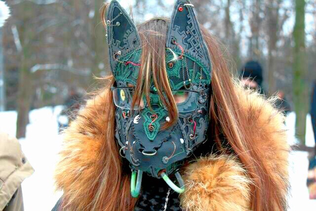 dog mask - Mask, Needlework without process, Leather, , Longpost