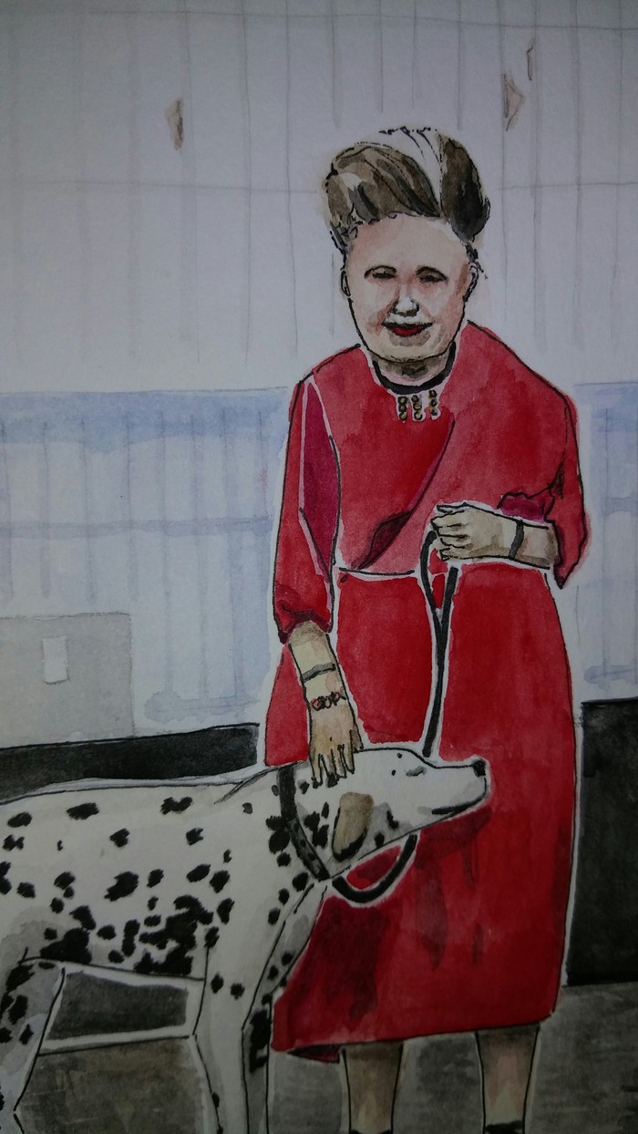 The lady with the dog - Моё, Рисунок, Акварель, Арт