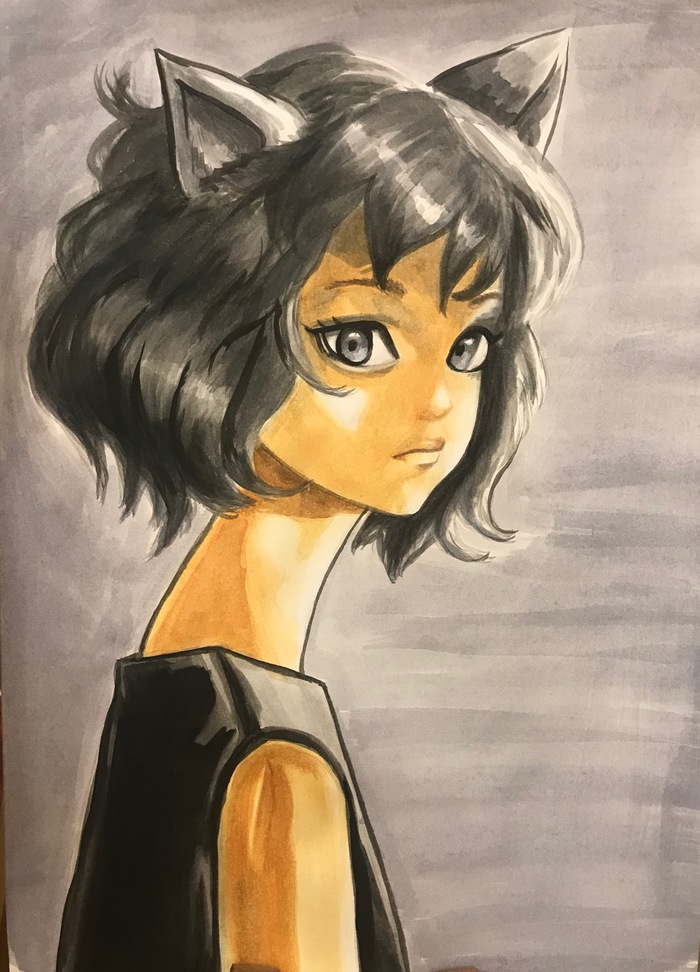 tragic anime girl - My, Anime, Anime art, Watercolor, Girl