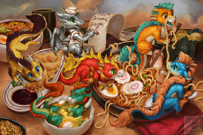 The Noodle Dragons Bowl - Art, The Dragon, Sixthleafclover, Food