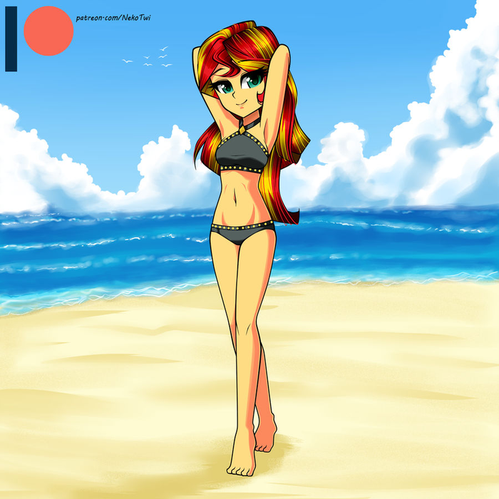 At the beach My Little Pony, Sunset Shimmer, Equestria Girls, Nekojackun, Ponyart, 