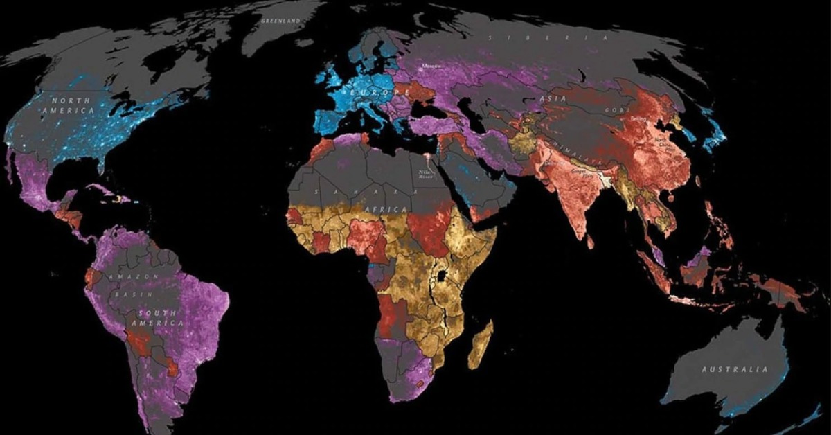Богатый и бедный карта. Карта плотности населения планеты.