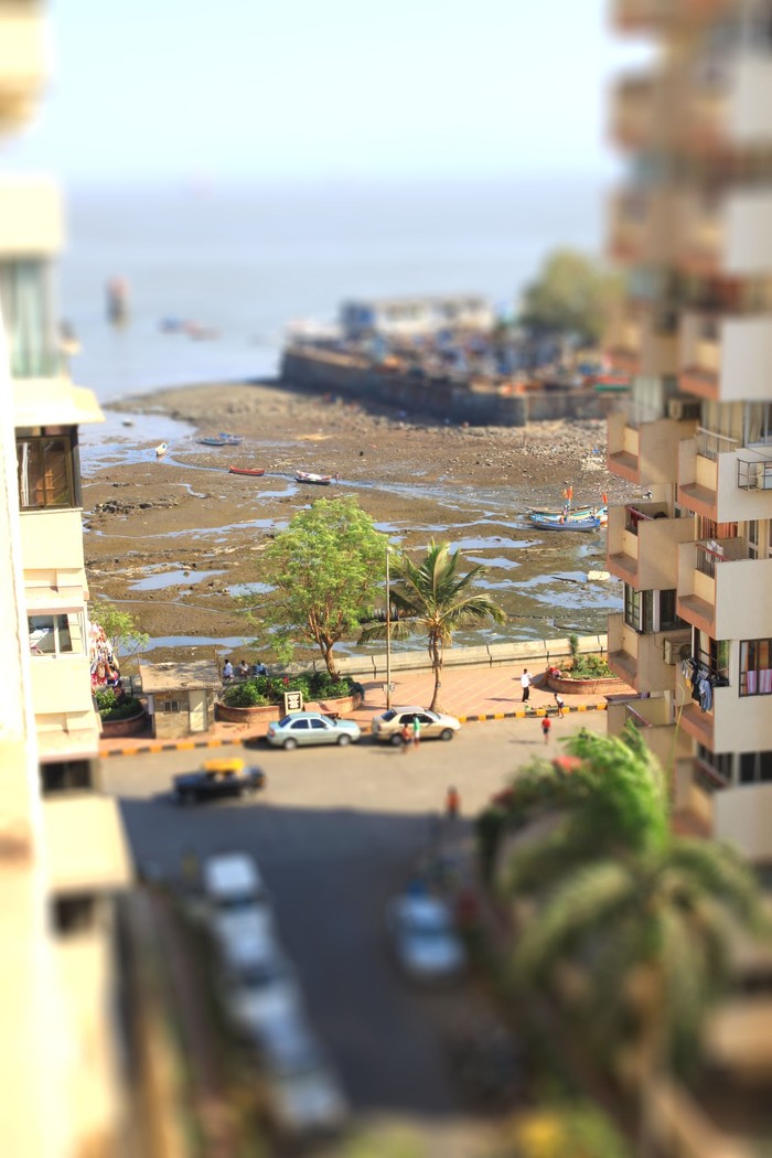 Mumbai in Tilt-Shift style (Tilt-Shift) - My, The photo, Tilt shift, Asia, India, Mumbai, Low tide, Ocean