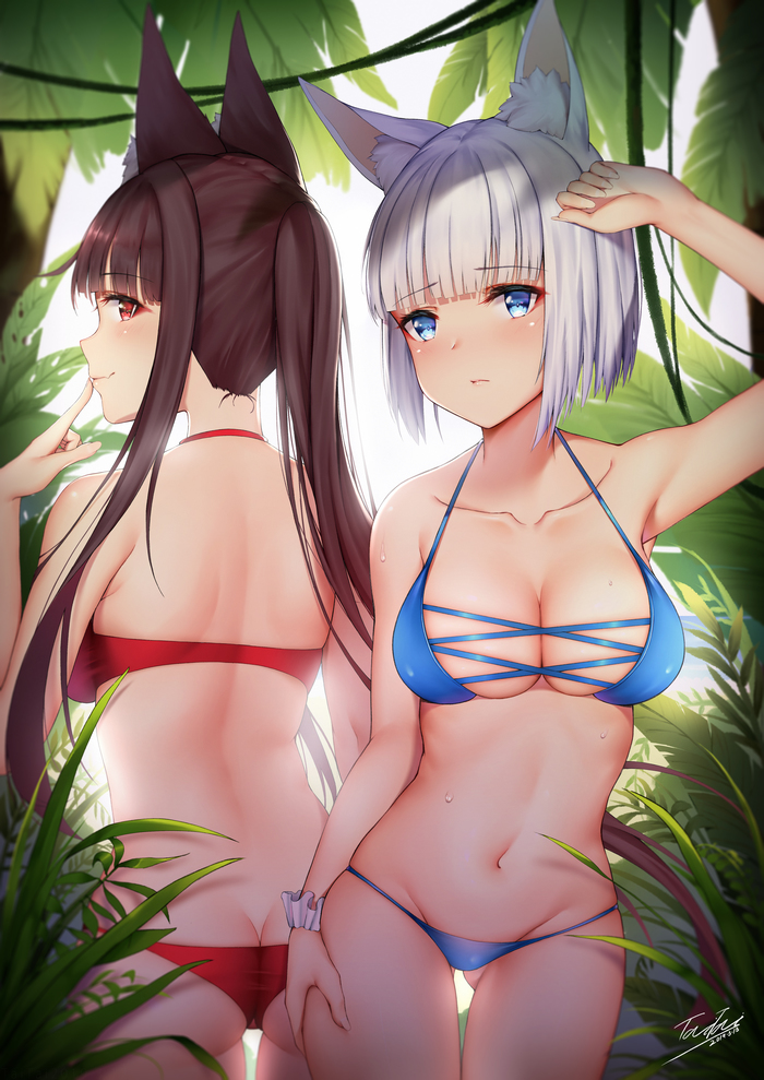 Art Tropic - NSFW, Anime Art, Аниме, Azur Lane, Kaga, Akagi, Animal Ears