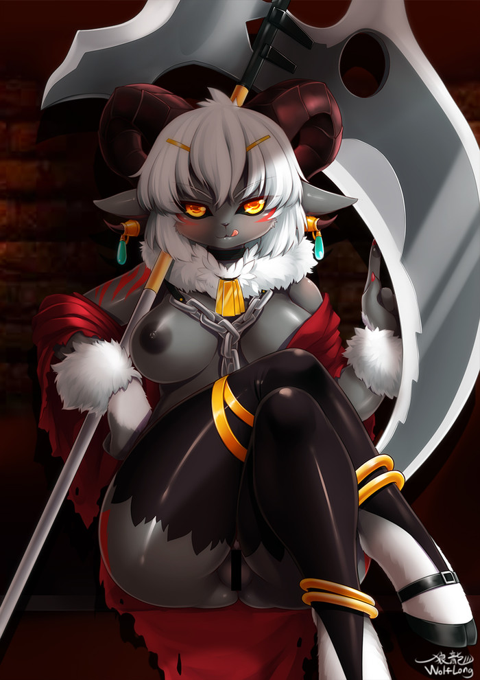 Deathbringer goat - NSFW, Furry, Art, Furotica, Wolflong, Weapon