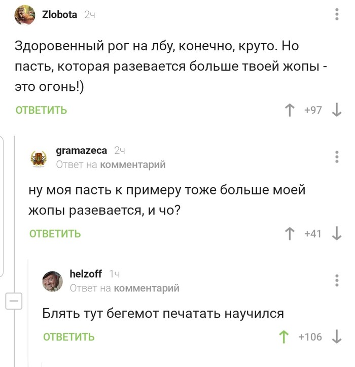 Бегемоты на пикабу - Комментарии на Пикабу, Комментарии, Бегемот, Скриншот, Мат