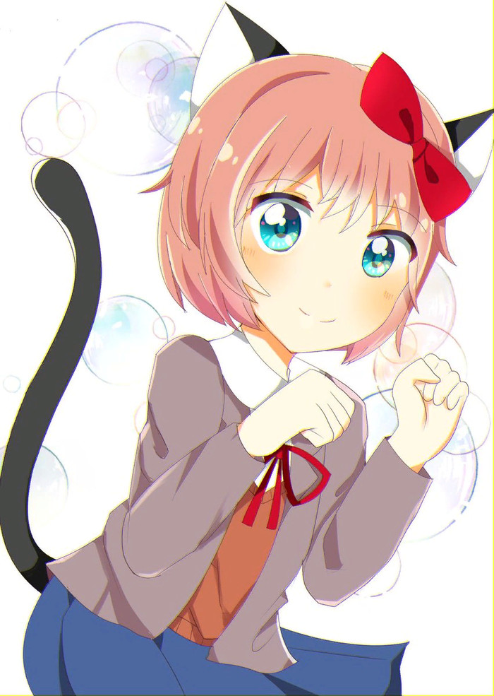 Nekoyori is adorable - Doki Doki Literature Club, Sayori, Anime Art, Визуальная новелла, Неко