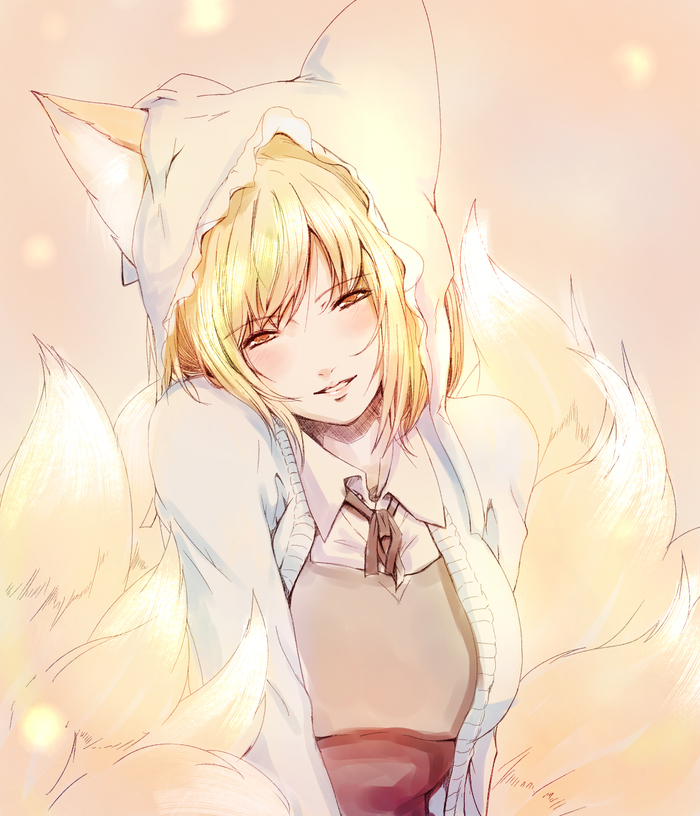 Art Smiling Fox - Anime Art, Аниме, Touhou, Yakumo Ran, Animal Ears