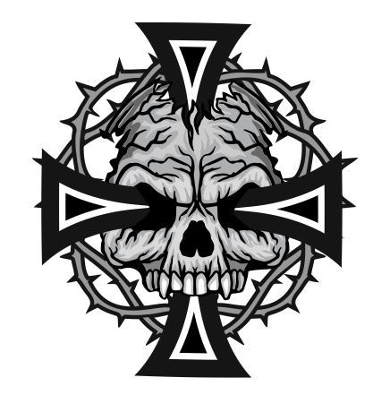 Skull with cross - My, Scull, Cross, Vintage, Design, T-shirt