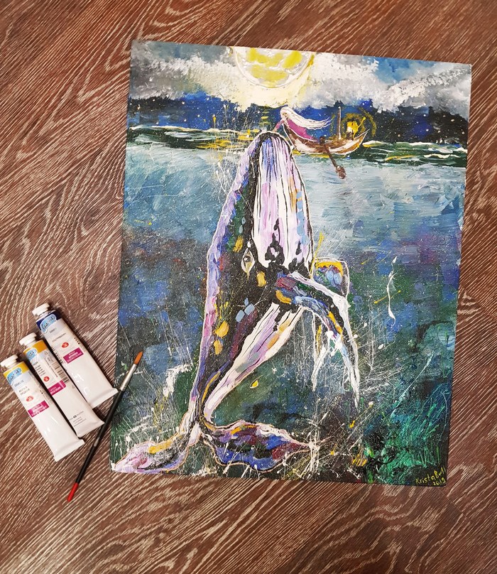 night whale - My, Whale, Art, Insomnia, Drawing, Canvas, Acrylic