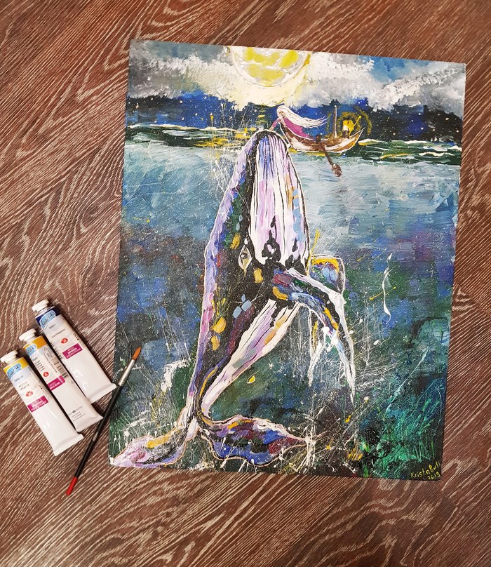 night whale - My, Acrylic, Canvas, Drawing, Insomnia, Art, Whale