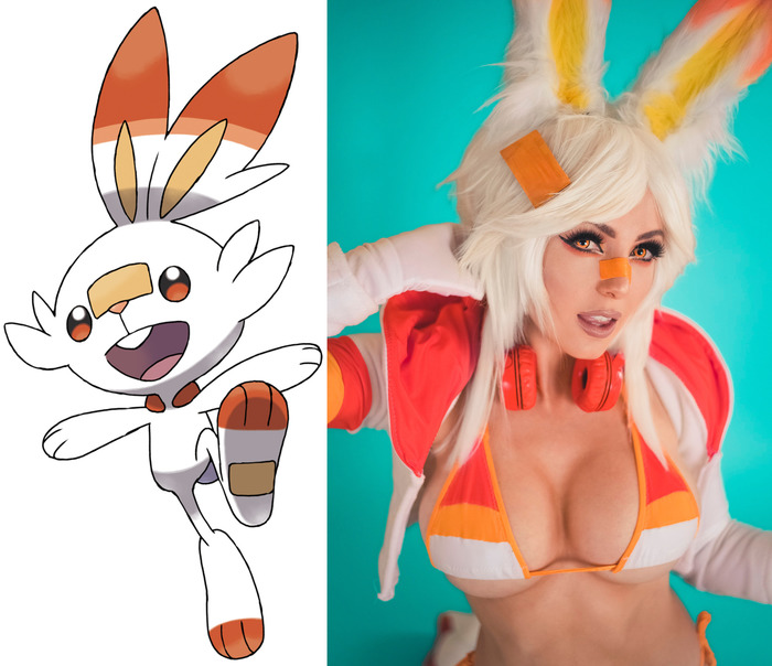 Адаптация покемона от Джесcики Нигри - NSFW, Jessica Nigri, Scorbunny, Покемоны, Сиськи, Попа