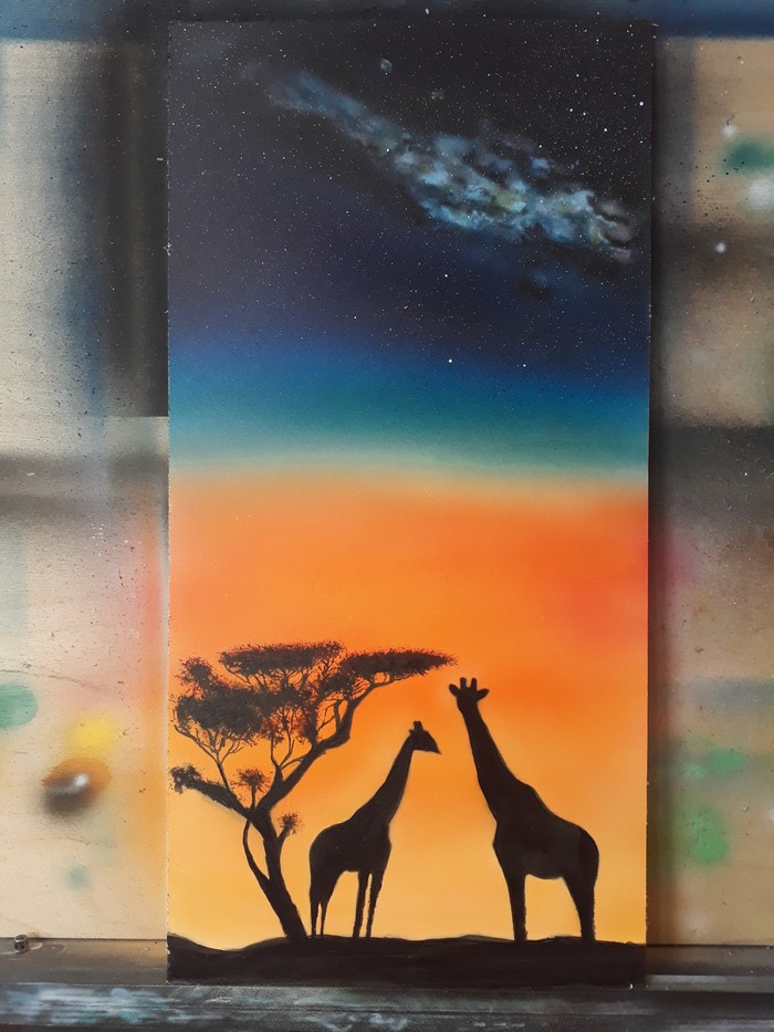 Space Africa - My, Airbrushing, Africa, Giraffe