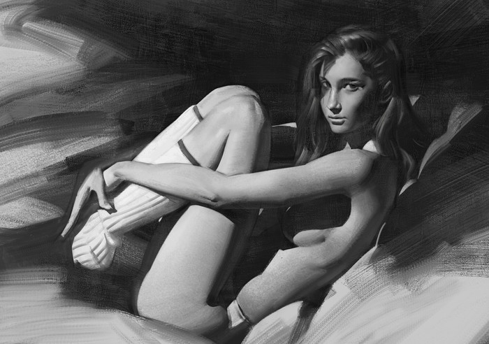 Black and white - NSFW, Art, Drawing, Girls, Hand-drawn erotica, 
