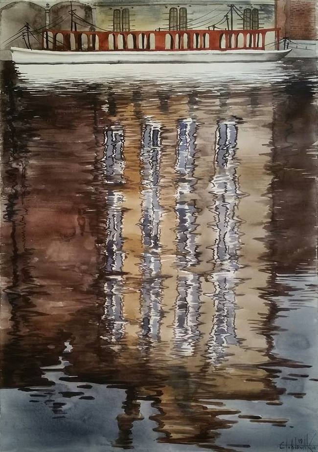Reflection on the water. Watercolor 60x42 - My, Watercolor, Drawing, Painting, Art, Venice, Reflection, Water
