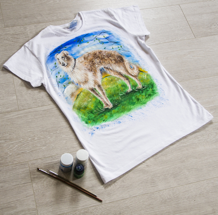 Dogs, hand painted t-shirt - My, Forest, Dog, Painting on fabric, Painting, Fashion, Style, Cloth, Longpost