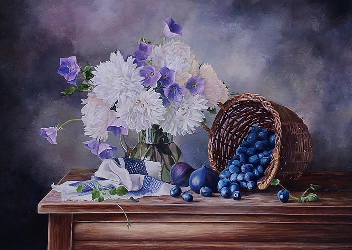 The work is not new, but I wanted to share) - My, Art, Tempera, Still life, Art, Painting, Flowers, Berries