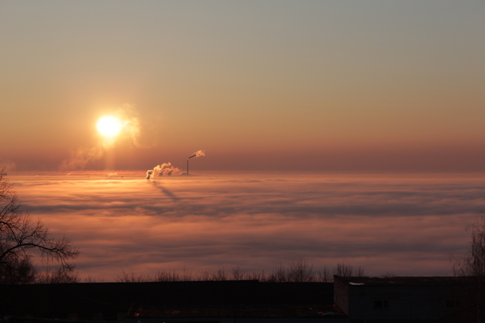 This morning in Ulyanovsk. - My, Fog, Volga, Morning, CHP, Ulyanovsk, dawn, Volga river