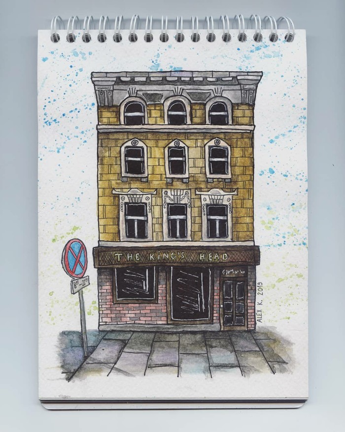 The King's Head Pub, London - My, Drawing, Architecture, Watercolor pencils, A pub, London, House
